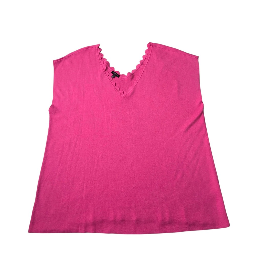 Talbots Women Pink Knit Scalloped V-Neck Shell Top Size 2X Plus